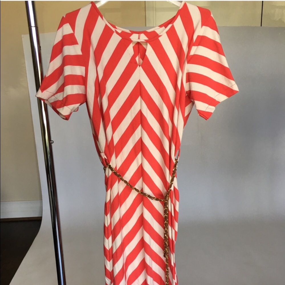 Striped Summer Dress w pleather chain belt